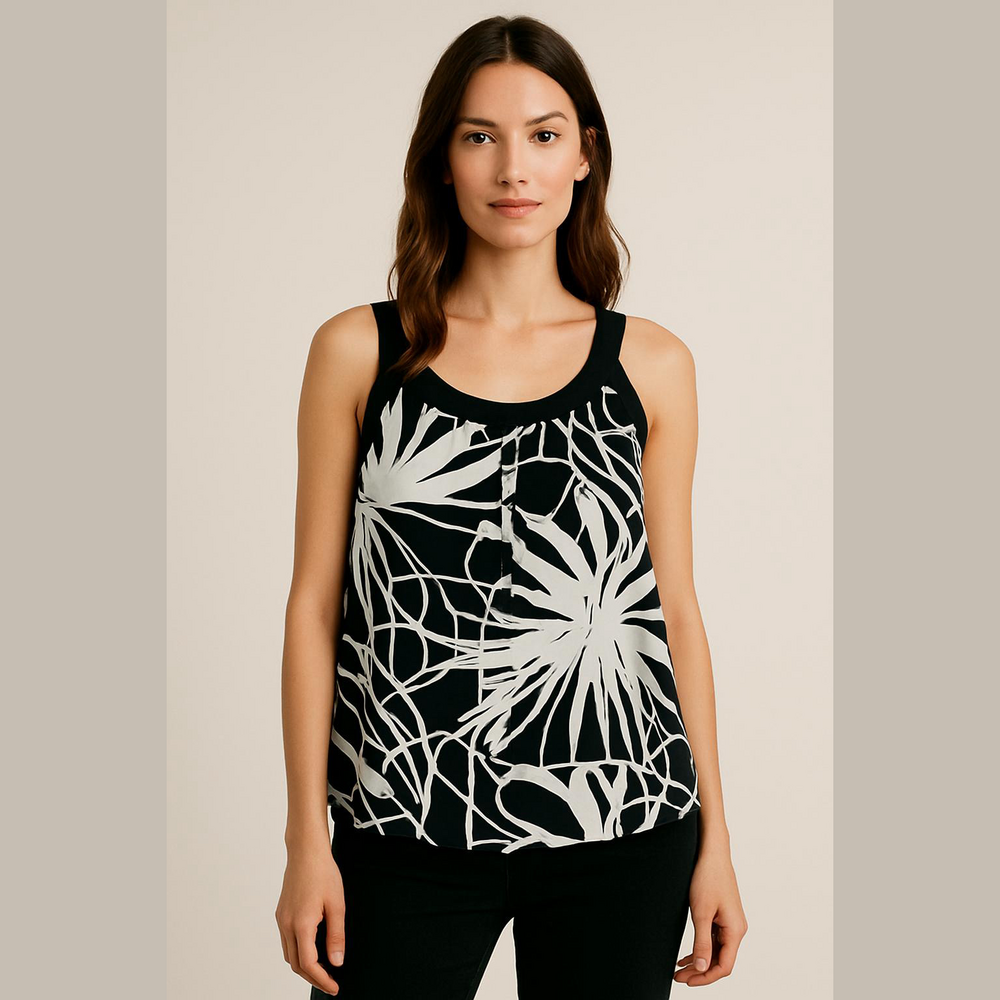 Roz and Ali Womens Black and White Lined Flowy Sleeveless Tank Top Size XL